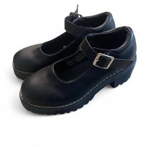 Black Mary Jane Chunky Heel Shoes